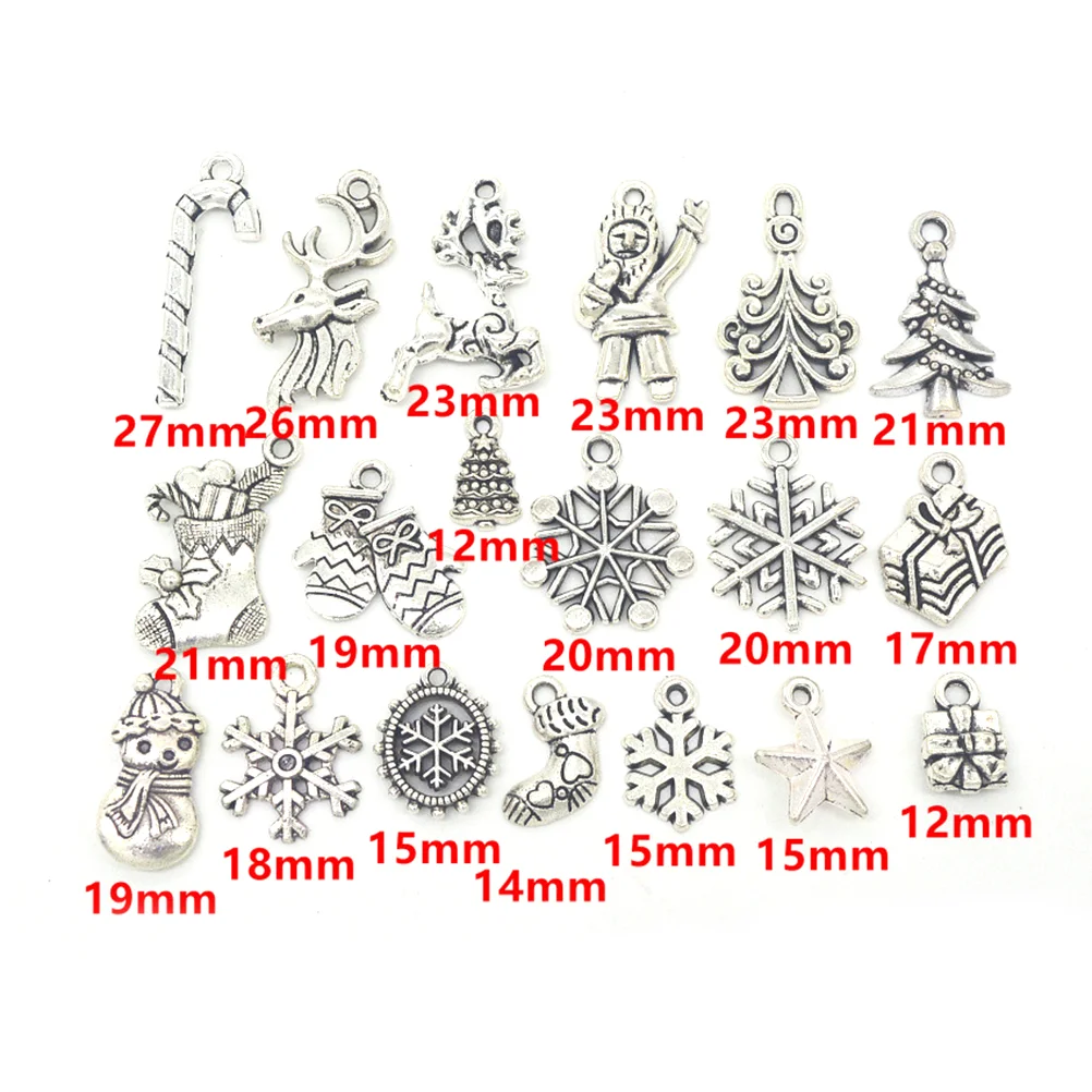 19pcs Mixed Silver Color Christmas Tree Snowflake Stocking Candy Cane Charm Pendants Decoration