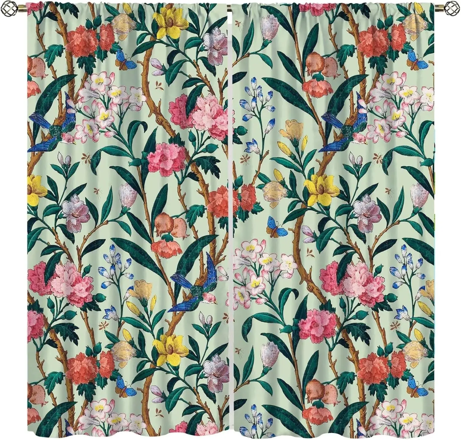 

William Morris Vintage Floral Curtains,Birds Butterflies and Bees Botanical Flower Room Windows Treatments for Bedroom Living Ro