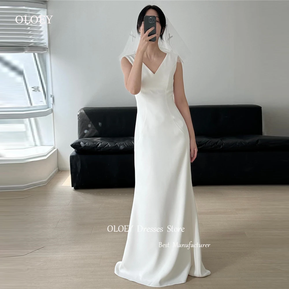 OLOEY Simple Mermaid Wedding Dresses Korea Photoshoot V Neck Floor Length Soft Satin Spring Bridal Gowns Custom Made Mariage