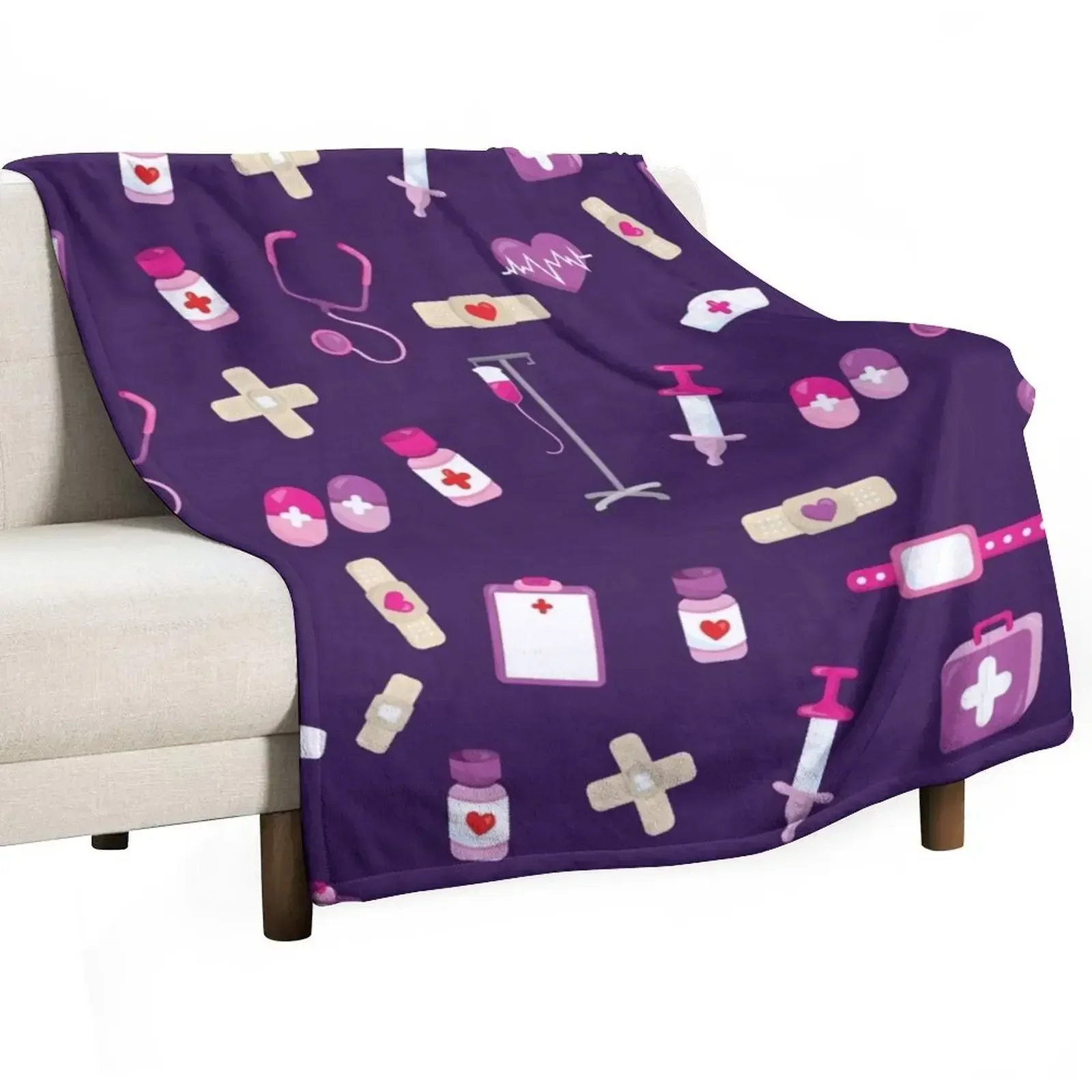 Cute Hospital Medical pattern Gift for nurses Throw Blanket Warm Nap Blankets