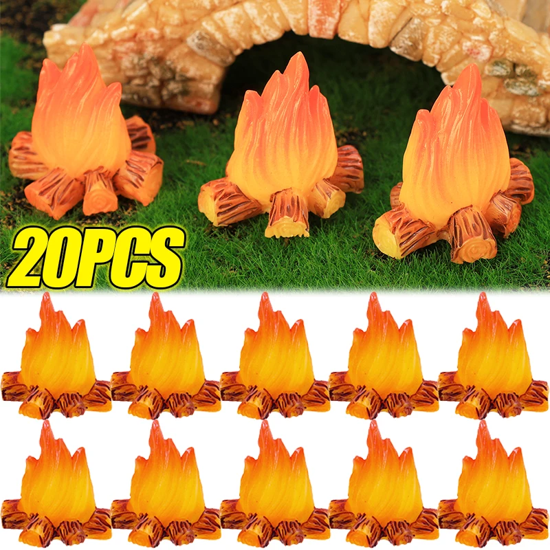 20/1PCS Mini Campfire Models Fake Fire Resin Flame Artificial Micro Miniatures Fireplace Dollhouse Micro Landscaping Ornaments