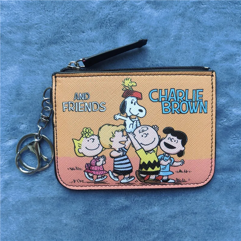 New Cartoon Charlie Snoopy Card Holder Coin Purse Puppy Leather Student Meal Card Holder Loose Wallet with Keychain
