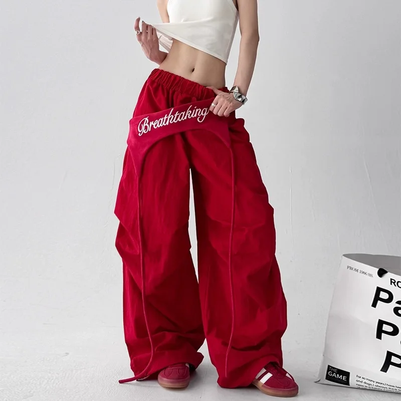 Women's Y2K Style Wide Leg Cargo Pants Cross-layer Straps Design Casual Hip Hop… - Image 4