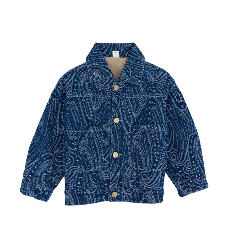 Jongens Denim Fleece Gewatteerde Jas 2022 Nieuwe Kinderen Herfst En Winter Verdikking Jas Baby Knappe Winter Kleding Jas