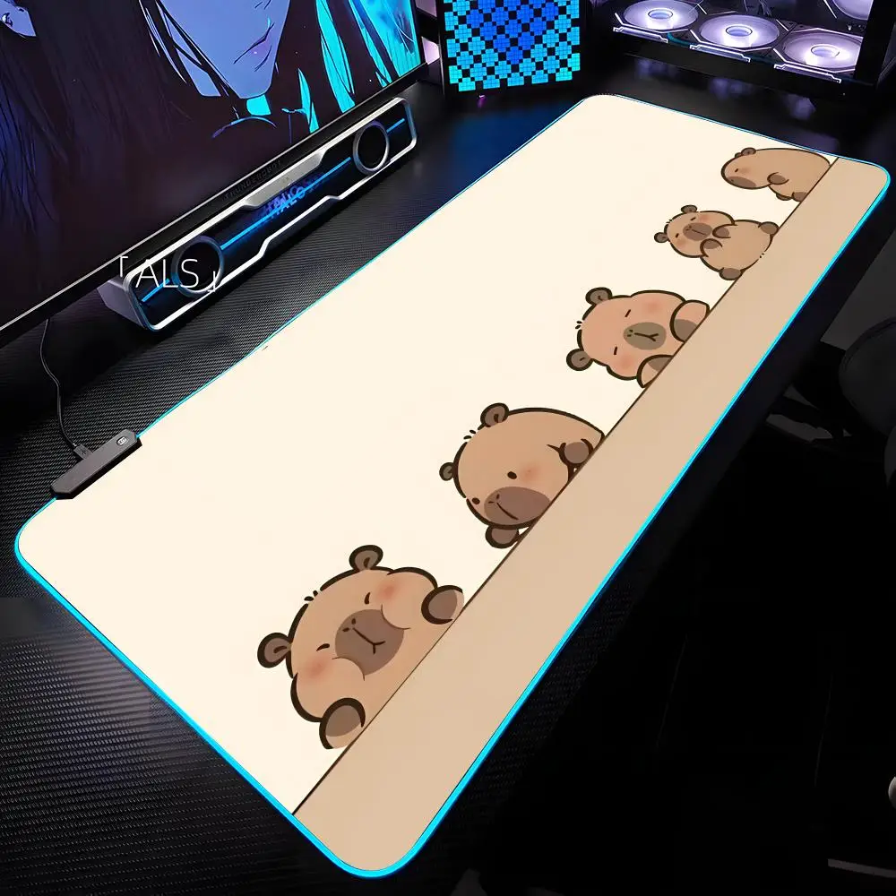 CUTE Capybara Mouse Pad RGB Backlit Mouse Pad Laptop Mouse Pad Laptop Gamer Computer Desk Gaming Accessories
