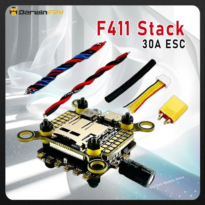 

DarwinFPV F411 Stack 3-4S F411 FC MPU6500 4in1 30A ESC Bluejay Surports Dshot600.Oneshot125 Cineape 25 Quadcopter