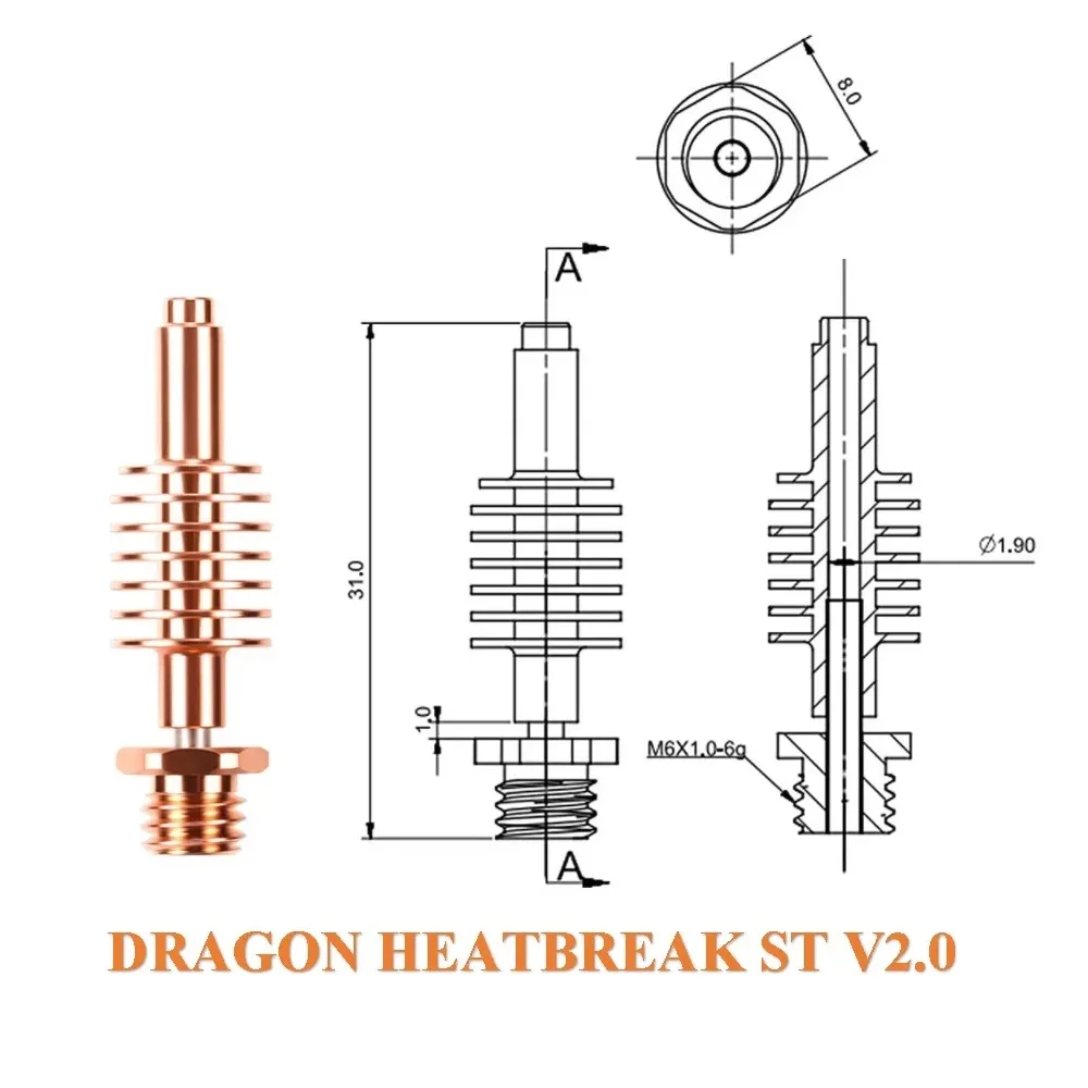 Bimetall Dragon Heatbreak ST HF V2.0 für Dragon Hotend Hochtemperatur Titan Kupfer Heat Break Hohe Qualität – Detail 9