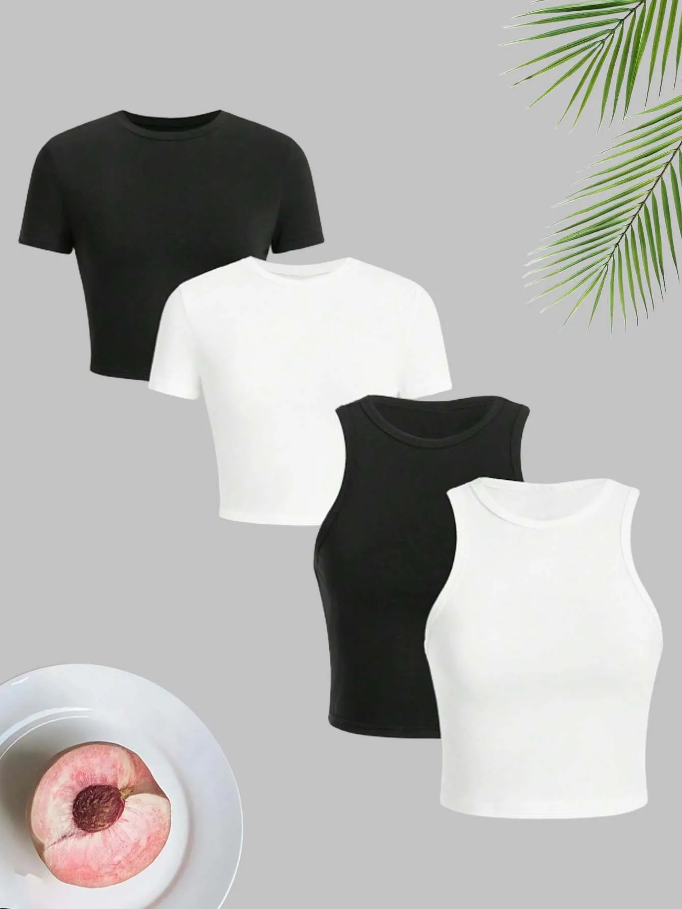 

Women's fashionable casual trendy multi-purpose solid-color fitted women's tops set of four pieces