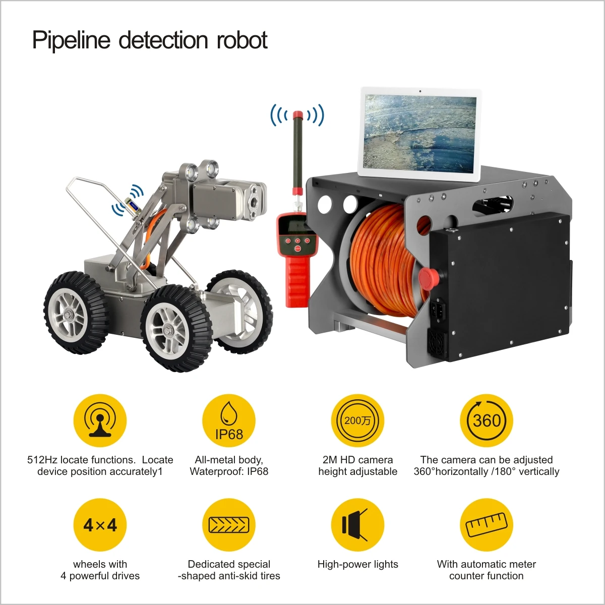 Sewer Endoscope Camera,Waterproof Ip68 Automatic Robotic Cctv Pipe Inspection Camera Pipelines Sewer Crawler Robot