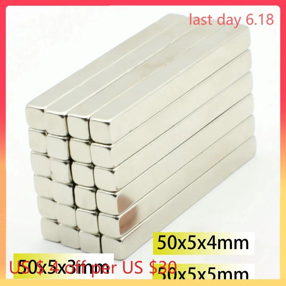 N35  50x5x3 50x5x4 50x5x5 Rectangle Square Neodymium Scootor Bar Block Strong Magnets Search Magnetic Bar for Toy Glass Ndfeb