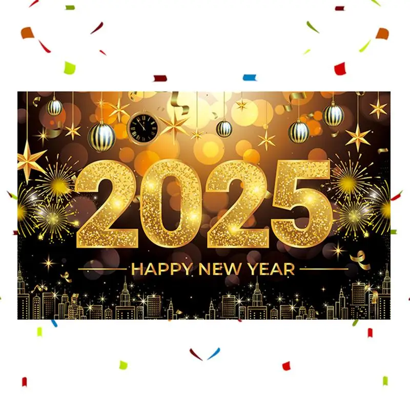 New Year Large Banner 2025 Photo Booth Background Banner 71 X 43in Elegant Non-Fade Photo Backdrop For New Year Parties Supplies