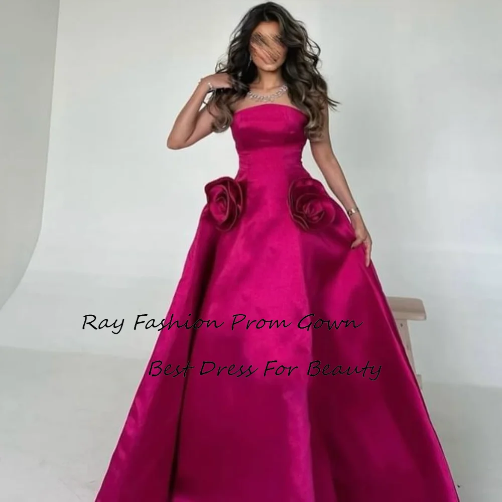 

Ray Fashion A Line Prom Dress Strapless Sleeveless With Flowers Floor Length For Women Formal Occasions فساتين سهرة Saudi Arabia