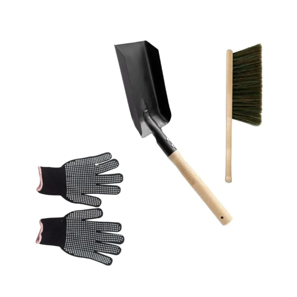 Fireplace Cleaning Set Shovel Brush Heat Resistant Gloves For Fire Stove Ash Removal Home Fireplace Maintenance Tool Accessory