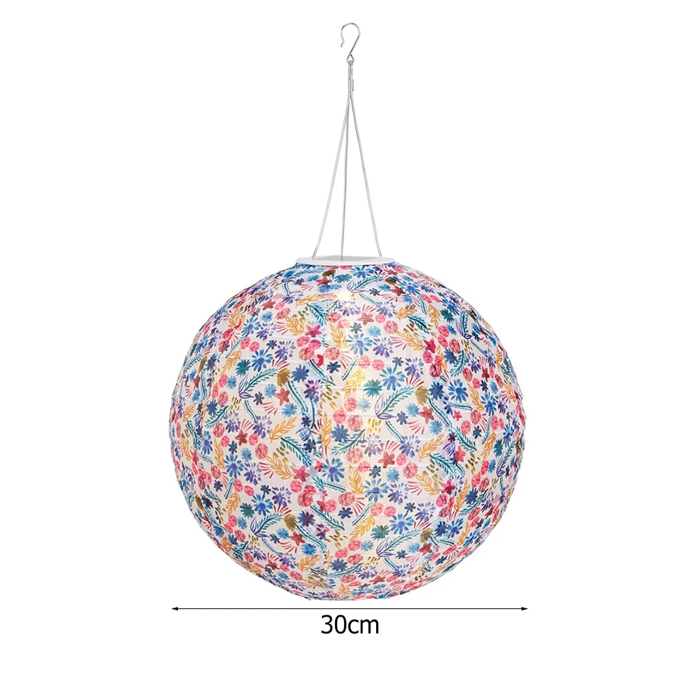 12 inch LED Solar Chinese Lantern Round Ball Printed Decorative Lantern Hanging for Home Yard Park Lighting Outdoor Decor