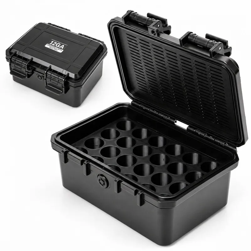 Boîte de rangement pour munitions calibre 12, 24 cartouches, étui rigide en ABS avec compartiment à dessicant remplaçable, conception à double verrouillage étanche