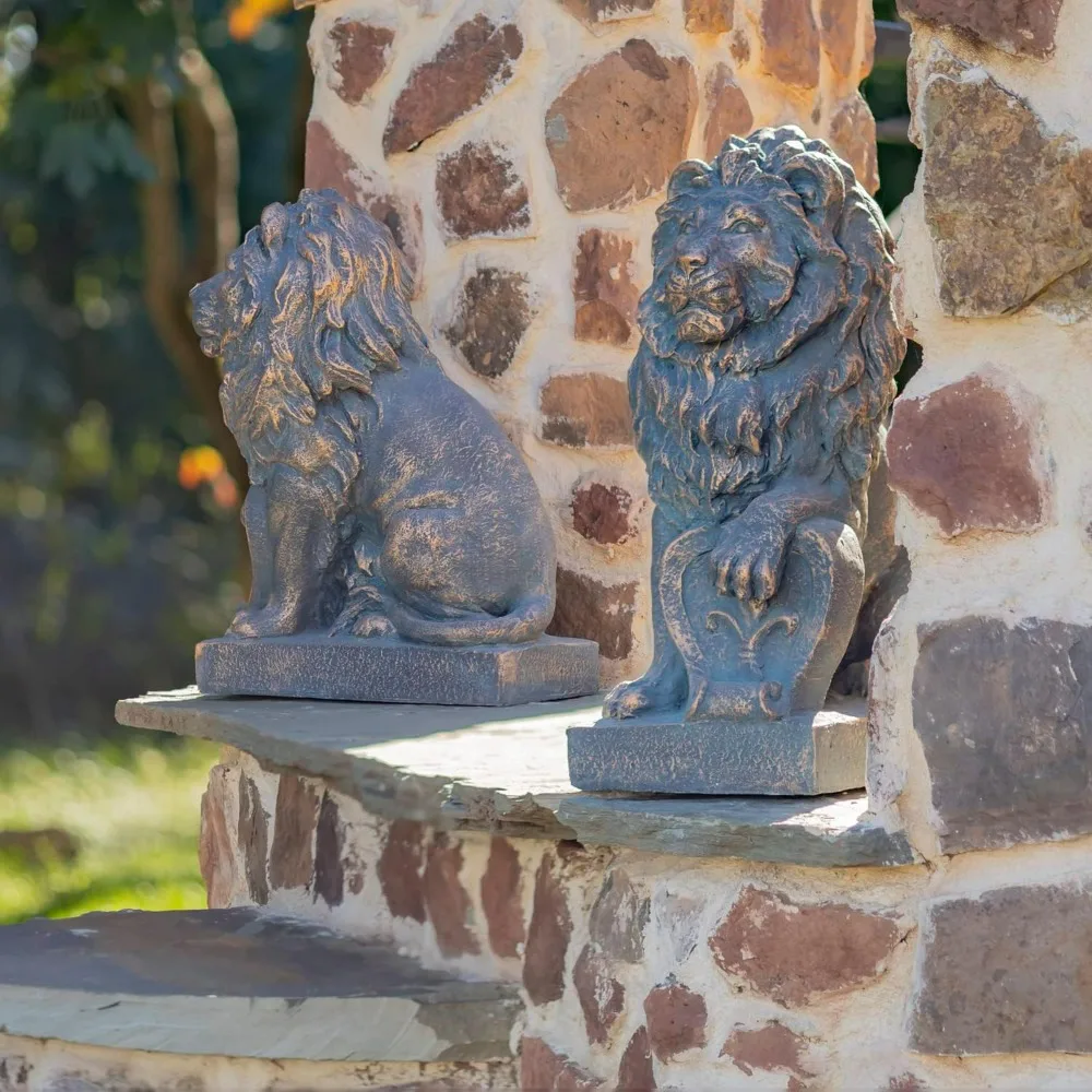 

Magnesium Pair of Lion Statues (Outdoor Safe) (21" Tall w/Shield (Set of 2), Aged Bronze (Painted))