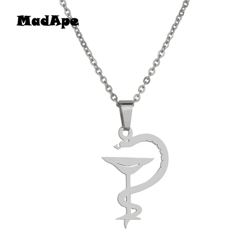 MadApe 316L Stainless Steel Snake Pendant Necklace For Women Fashion Gold-color Wine Cup Pendants Necklace Sweater Chain Choker