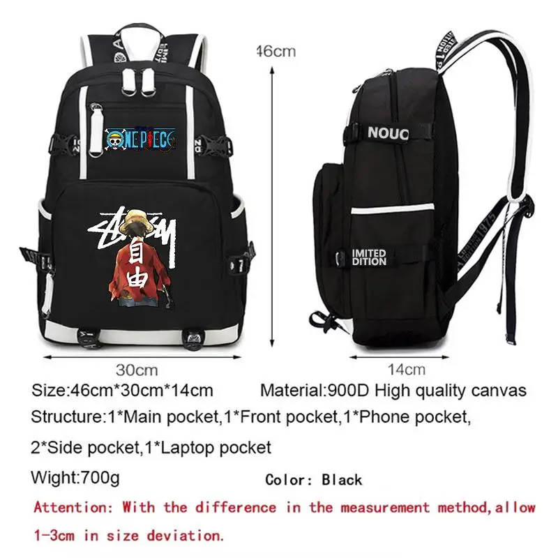 3Pcs/set Anime One Piece Backpack Teenager Boy Girl Back to School Backpack Student Schoolbag Men Laptop Bag D Luffy Mochila Set