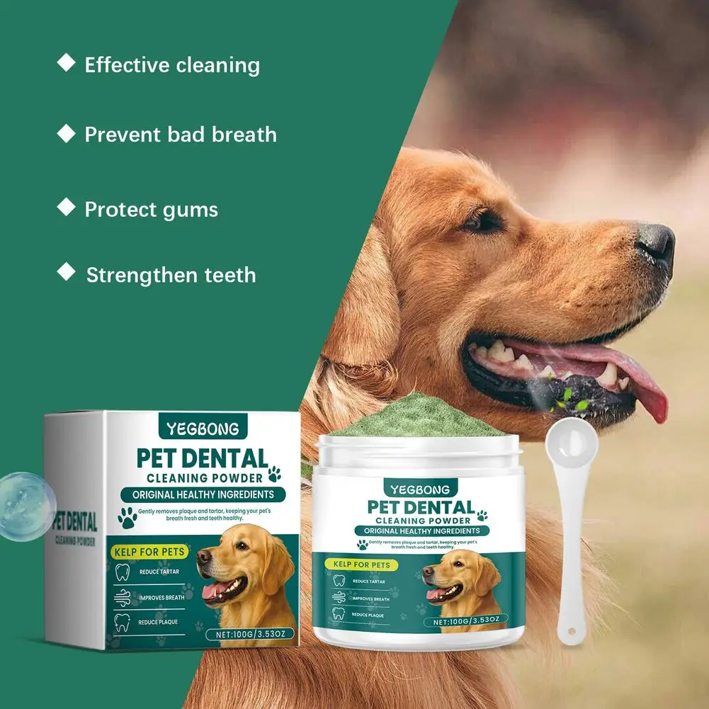 Dog Teeth Cleaning Powder Remove Tartar Odor Reduce Bad Breath Pet Dental Care Oral Gum Health Whitens Pets Teeth Powders 100g