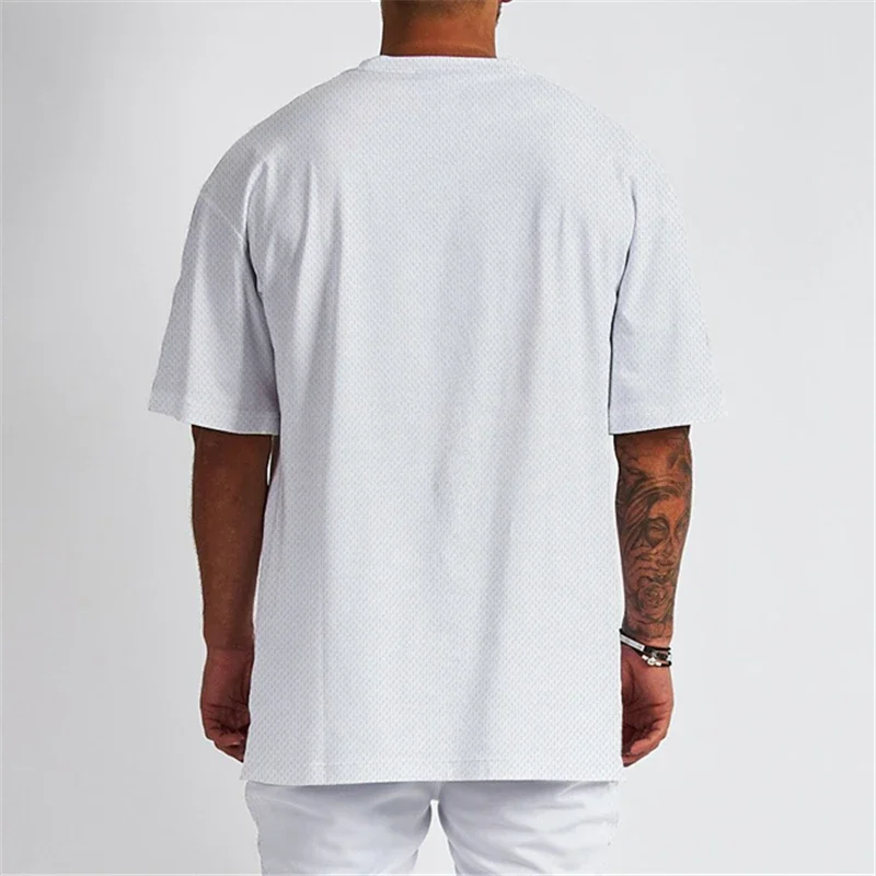 Brand Gym Clothing Mesh Quick Dry Oversized T Shirt Mens Fitness Loose Half Sleeve Hip Hop Streetwear Bodybuilding T-shirt