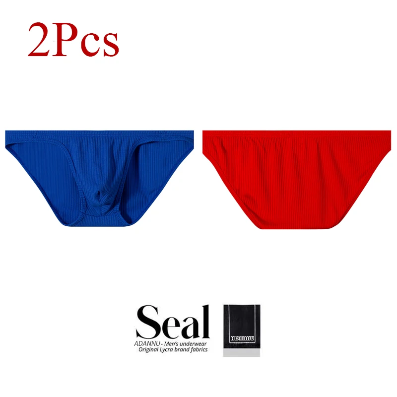 2Pcs Classic Popular Bikini Briefs Men\'s Cotton Pit Cloth Sexy Underwear Breathable Comfortable Soft Beach Surf Youth Underwear