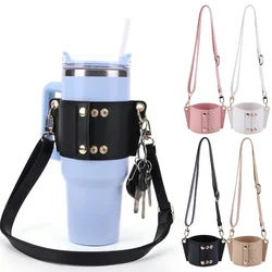 Universal Water Bottle Handle with Adjustable Strap Water Bottle Carrier for Stanley 30/40oz Tumbler PU Leather Bag For Stanley