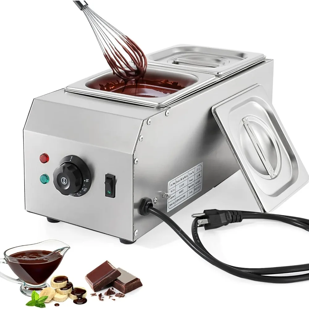 

HAOYUNMA Chocolate Melting Pot Commercial Chocolate Tempering Machine 2 Tanks 9lbs Stainless Steel Chocolate Melter Pots