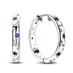 Huitan Chic Silver Color Circle Earrings for Women Delicate Star and Moon Jewelry Teen Girls Gift Shiny Zirconia Accessories