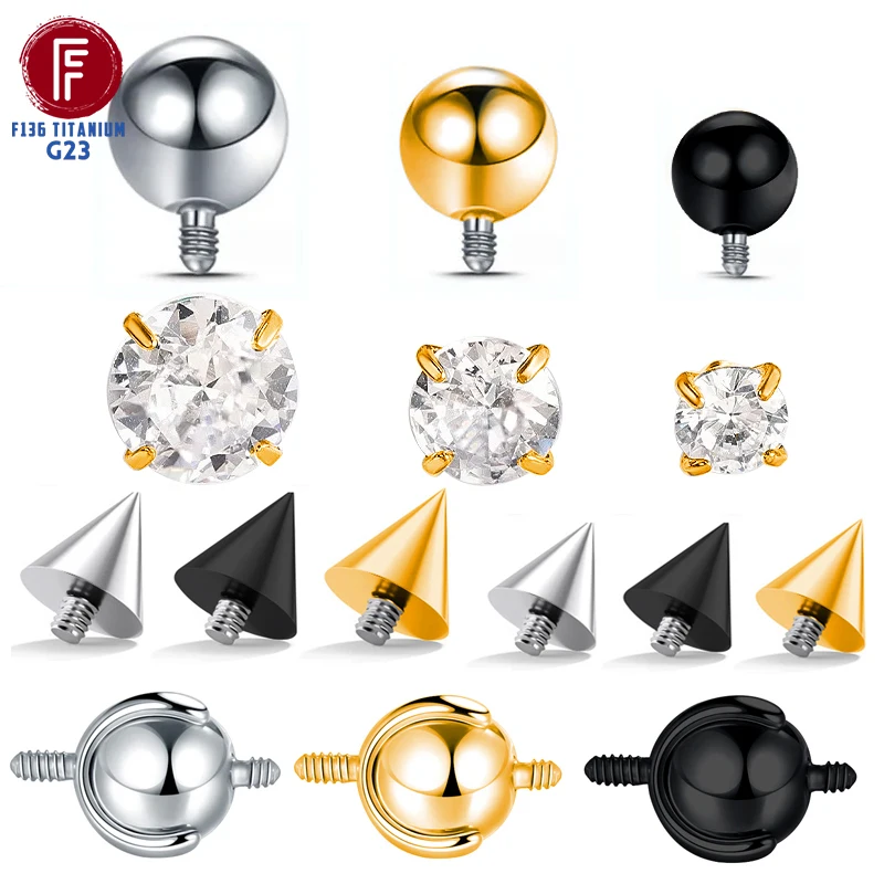 10pcs F136 Titanium Conical Piercing 3-5mm Round Polish outside 0.9mm Helix Tongue Barbell Lip Ring Earring Jewelry Accessories
