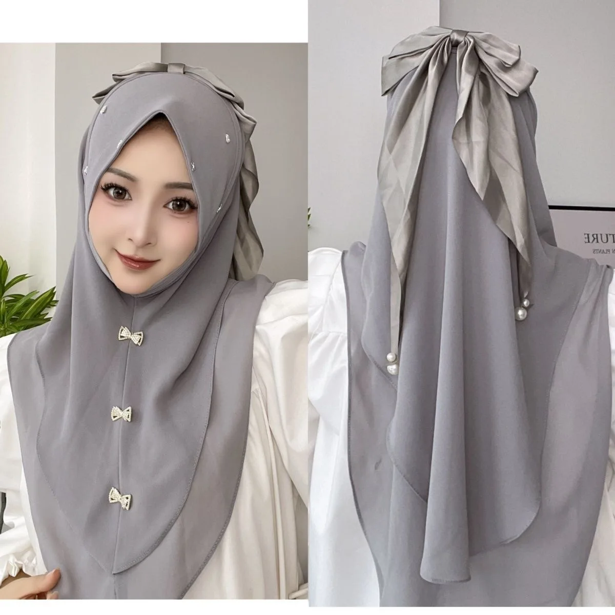 Convenient Instant Easy Muslim Wear Muslem Girls Bow Hijab Head Cover