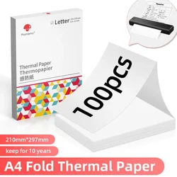 Papel de impressão contínua, adequado para Phomemo M08F, impressora A4, papel térmico, Fold, Long Time Storage, 100 folhas