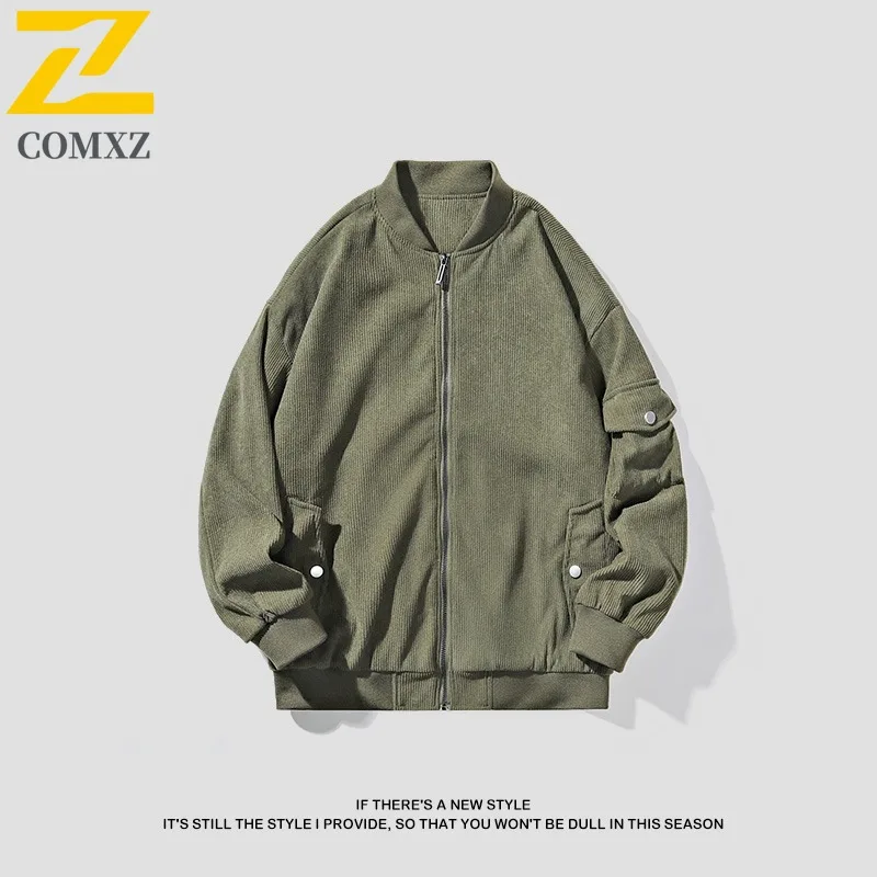 

COMXZ Men Jacket 2025 Autumn Relaxed Corduroy Casual Lightweight Windproof Hooded Coat Outdoor Travel Camping Daily Wear Jackets