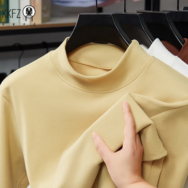 Mens Slim Mock Neck Base Shirts Light Warm Brushed Fabric Stretch Long Sleeve Tops For Daily Casual And Outer Matching view 3