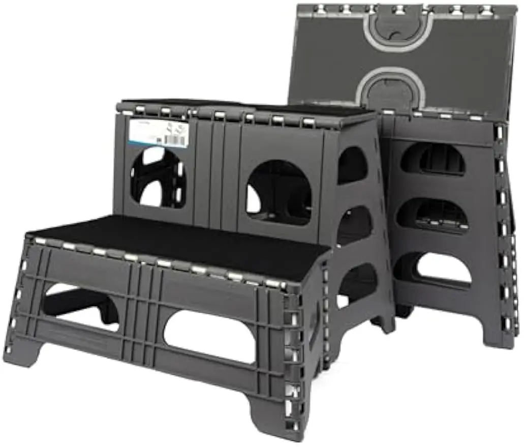 

2-ступенчатая складная лестница и рампа для собак для высоких кроватей, автомобилей, внедорожников — складные ступеньки для домашних животных, поддержка 300 фунтов с ковровым дизайном