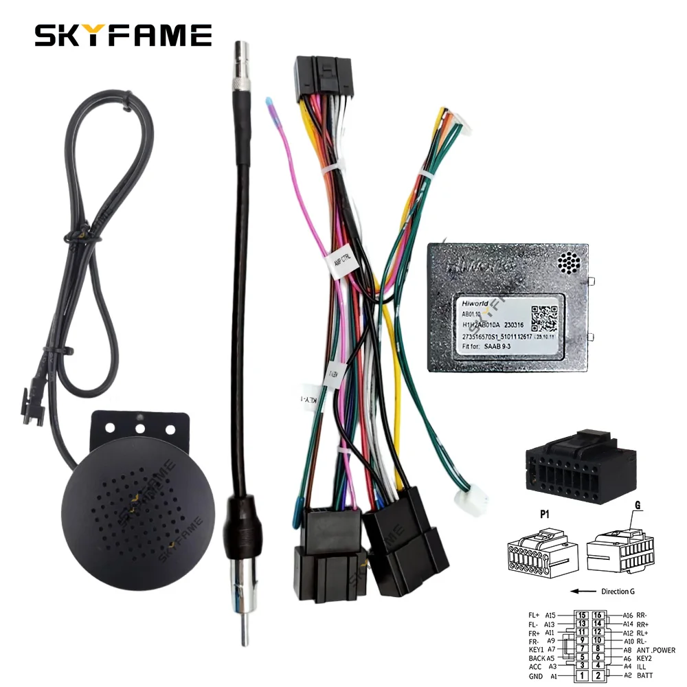 SKYFAME 16Pin Car Wiring Harness Adapter Canbus Box Decoder Android Radio Power Cable For Saab 9-3