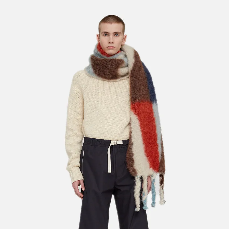 2025 شتاء جديد التجارة الخارجية قوس قزح حجم مخطط شرابة المرأة وشاح الاسلوب المناسب تقليد الكشمير الملونة مخطط وشاح