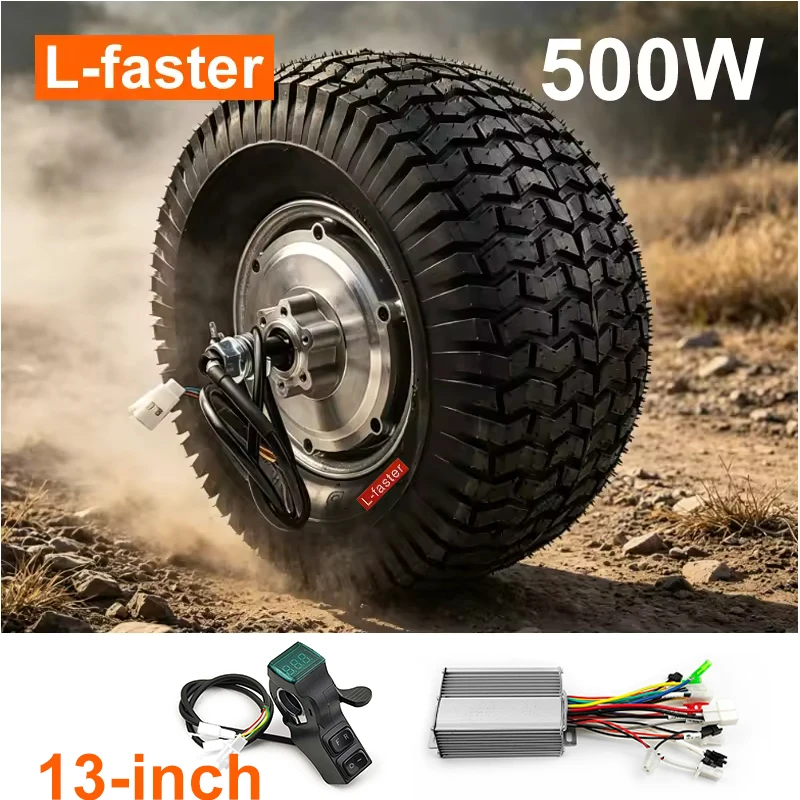 500W Hochdrehmoment 13-Zoll-Reifen Bürstenloser Getriebe-Nabenmotor-Radsatz für Sandstrand-Schubkarren mit Rückwärtsgang