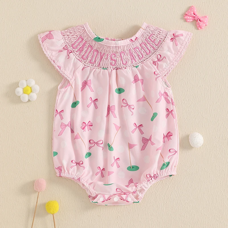 

Newborn Infant Baby Girls Summer Letter Bow Print Romper Clothes Flying Sleeve Round Neck Sweet e-Bottom Jumpsuit