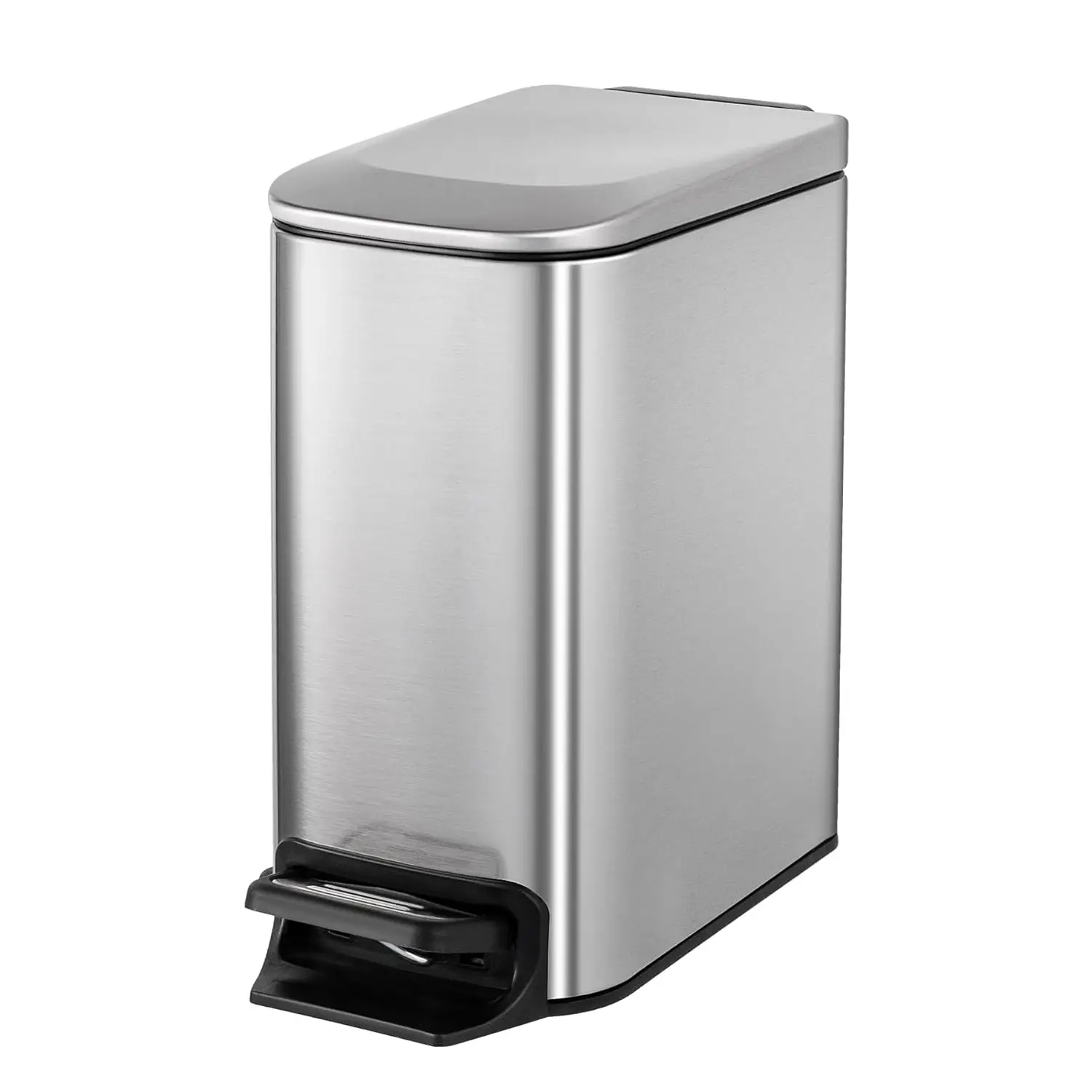 

Small Bathroom Trash Can with Soft Close Lid, Step Pedal, 6L Stainless Steel Mini Garbage Bin for Office & Outdoor Use