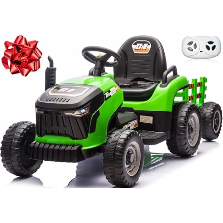 

24V 7Ah Ride On Tractor w/Tiltable and Detachable Trailer, Electric Vehicles Tractor w/400W Motors, Adjustable Seat, Remote Con