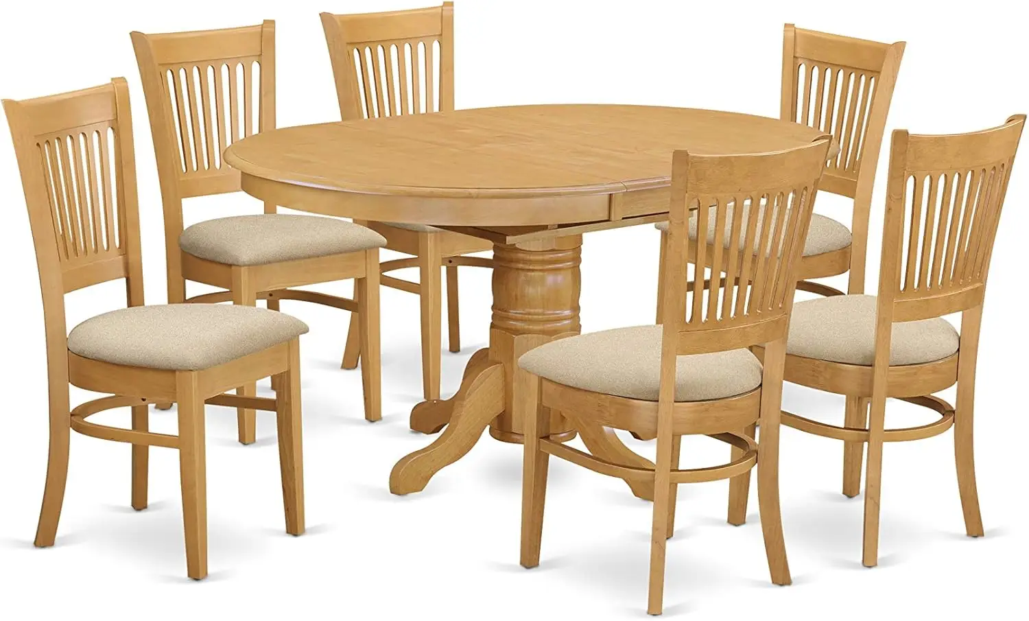 Mid-Century Dining Table Set- 6 Fantastic Dining Chairs with Linen Fabric Seat - A Wonderful Butterfly Leaf Round Dining Table