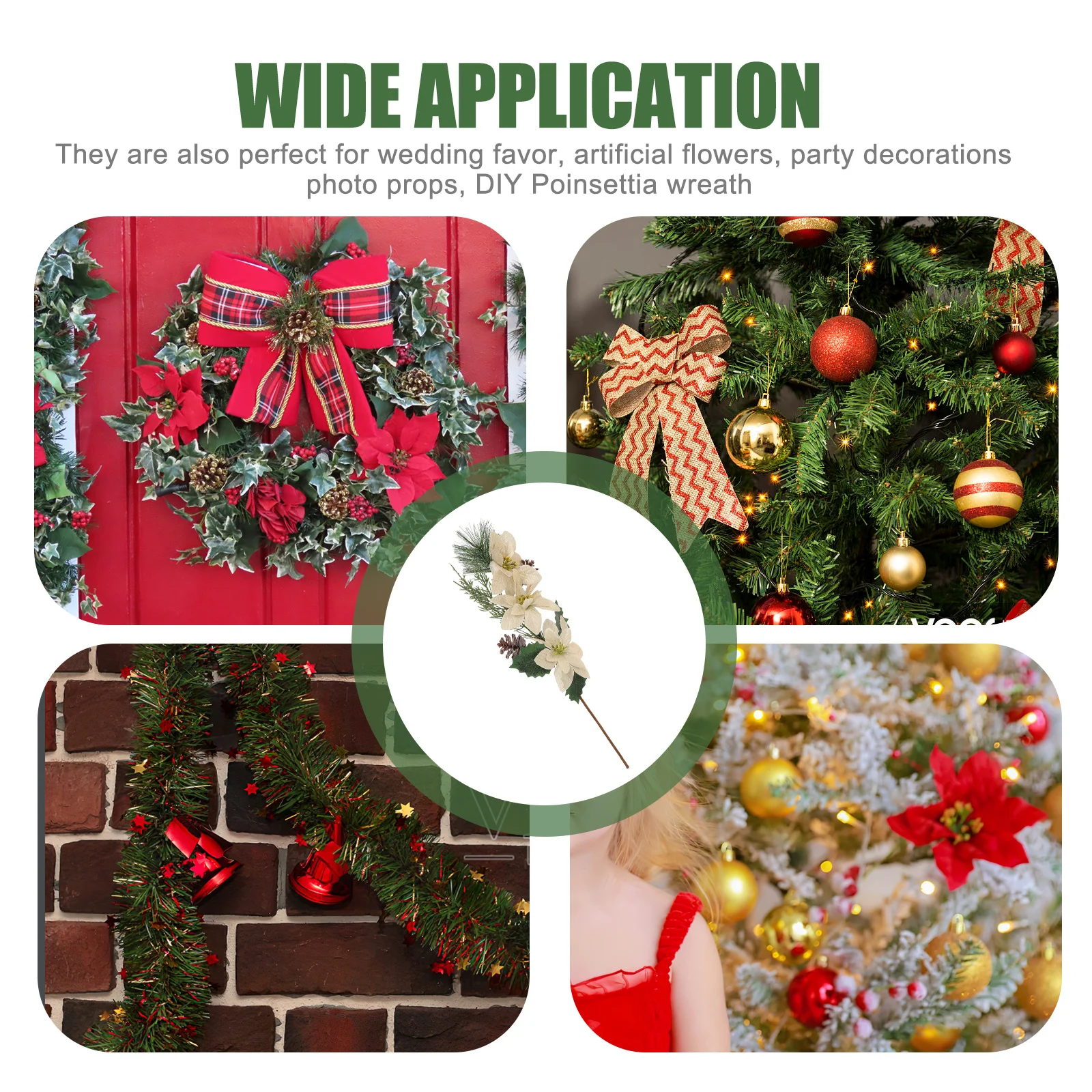 

2Pcs Xmas Poinsettia Stems Simulation Floral Picks for Christmas Tree Decor Artificial Flower Arrangement Party Wedding