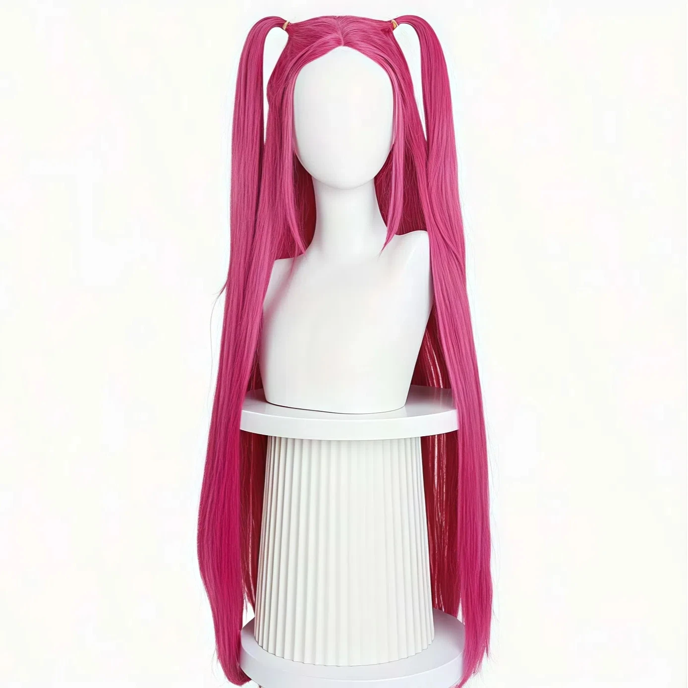 Rose red with bangs ponytail wig long straight hair pink red anime double ponytail synthetic wig suitable for Halloween image 5