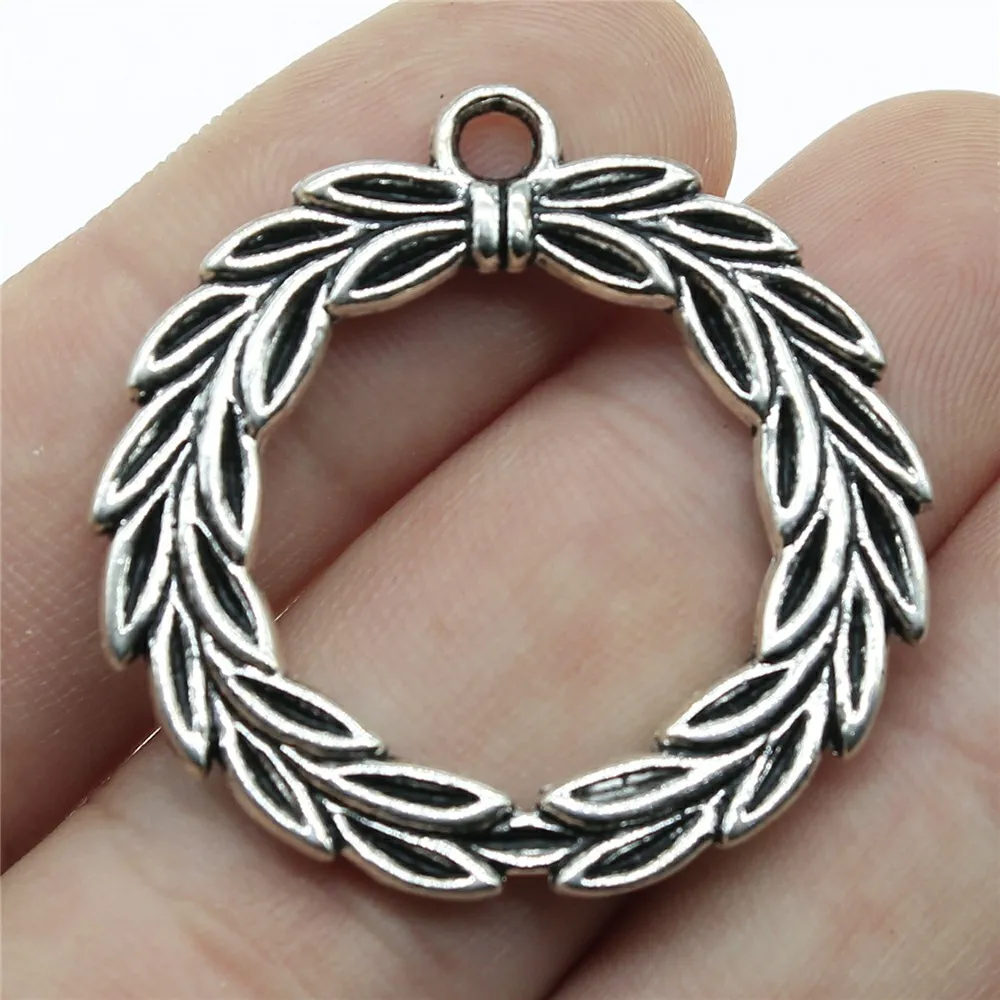 WYSIWYG 3pcs Charms Olive Branch Laurel Wreath 36x34mm Tibetan Pendants Crafts Making Findings Handmade Antique DIY Jewelry