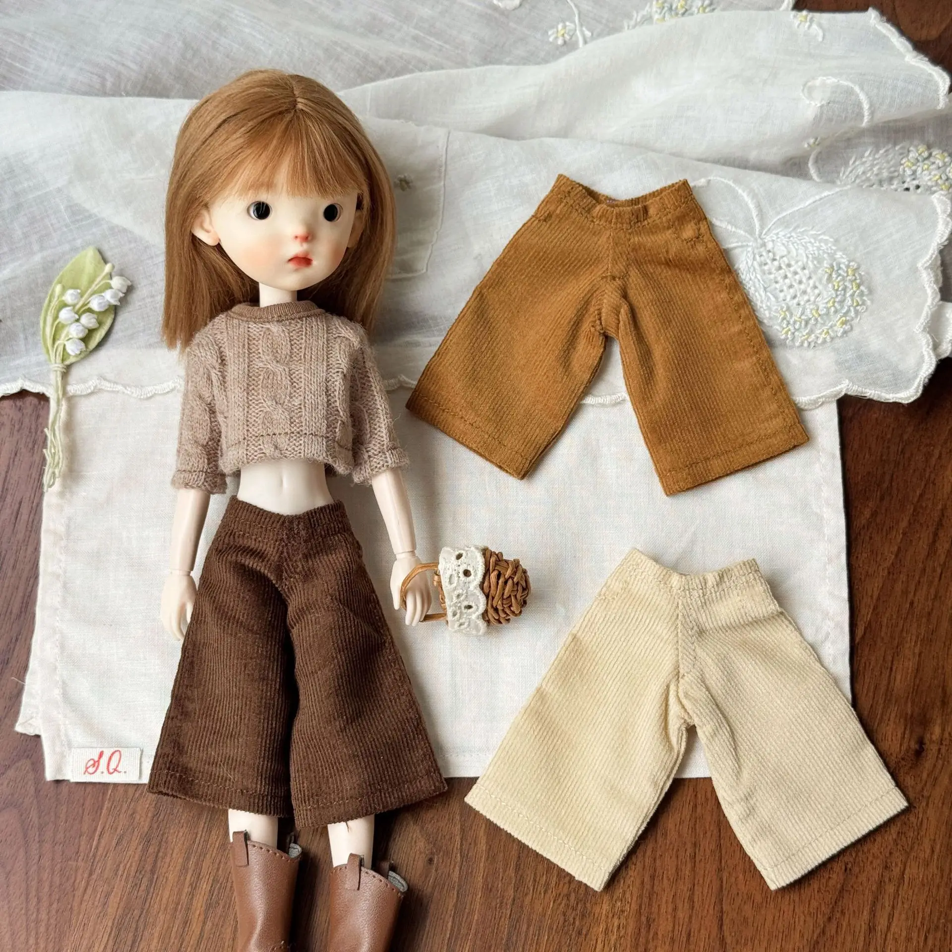 10cm Autumn Winter Corduroy Capri Pants,1/6 BJD Doll Clothes,Fit OB24,Doll Dress up Replacement Outfit Accessories