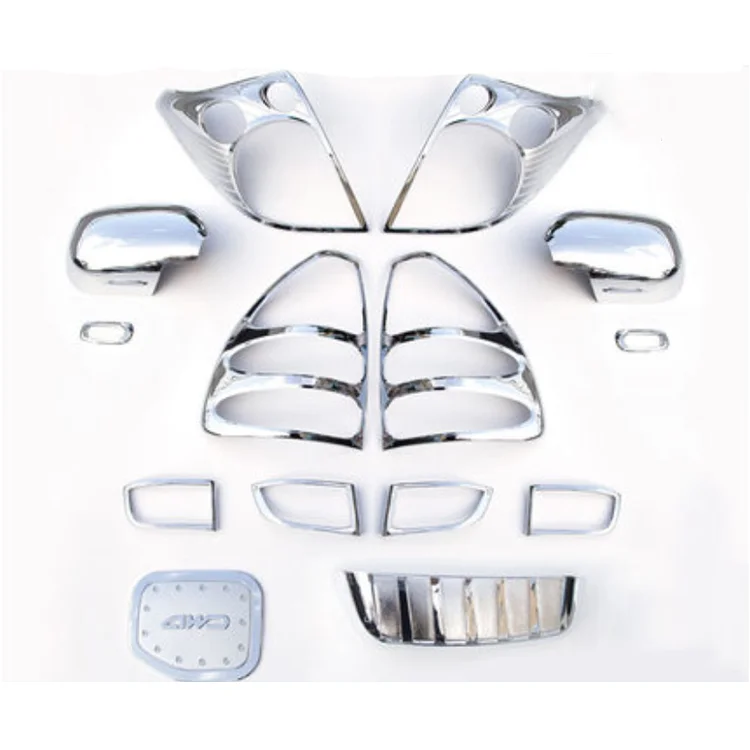 14 pcs car Chrome Accessories Trim For land cruiser fj120 03-09 headlight taillight Fog Lamp rear mirror fuel tank frame cover