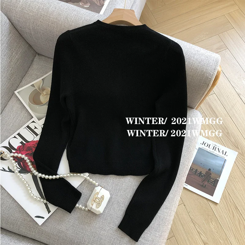 Autunno Inverno Moda elegante Cardigan in maglia solida Abbigliamento donna Casual All-match O-Collo Maglioni a maniche lunghe Office Lady Top