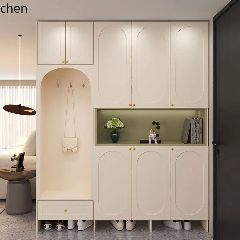 CZ Shoe Cabinet Entryway Cabinet with Stool Integrated Home Doorway High Cabinet Storage Entryway to Ceiling Wardrobe