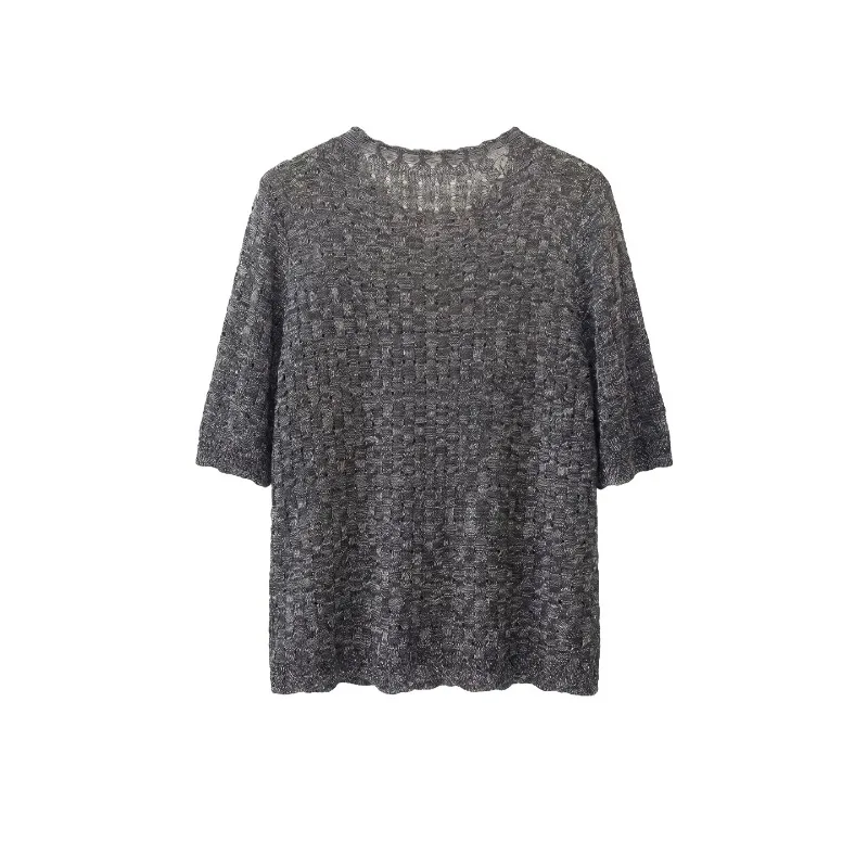 Summer Fashion Knitted Blended Women's Hoodie, High Grade Knitted Short Sleeve, Comfortable and Breathable Retro Girls' Top