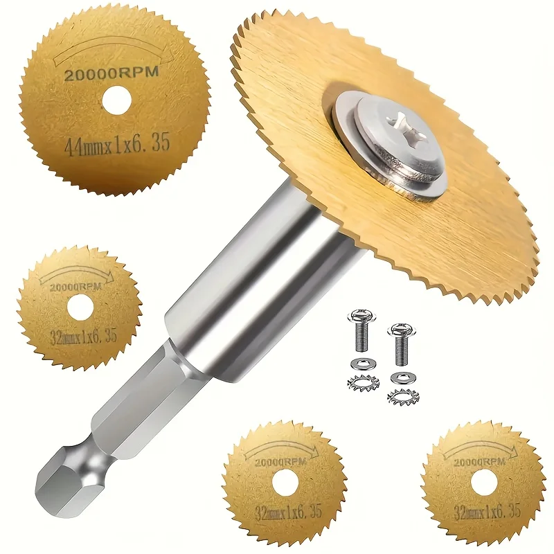 7Pcs HSS Titanium Coated Circular Saw Blades Hex Shank 3.17in 20000RPM, Rotary Tool Cutter Disc for Metal Wood Precision Cut